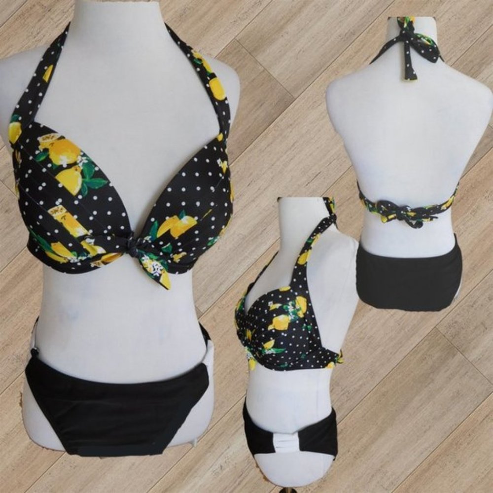 BLACK PRINT TWO PIECE SWIMSUIT